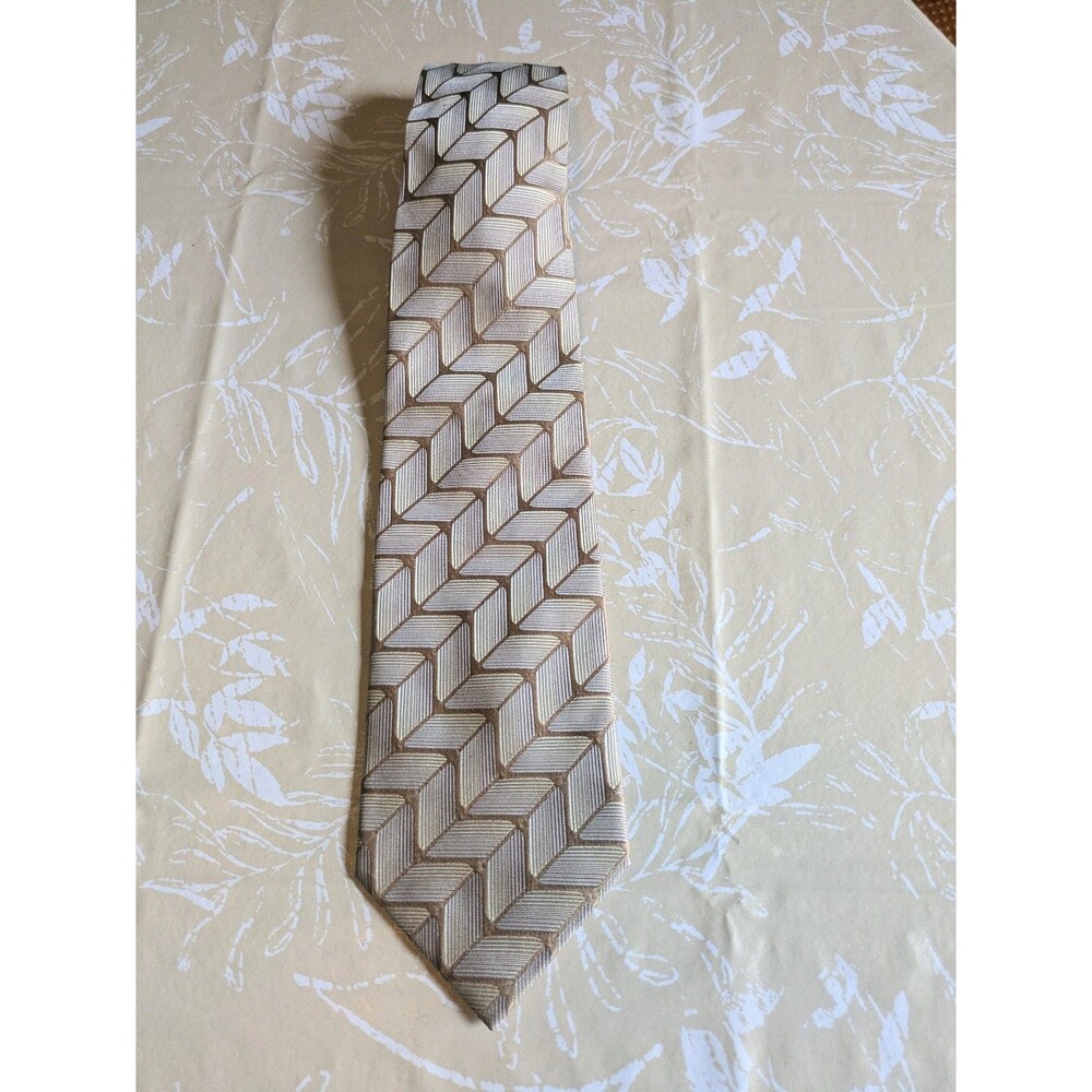 Dona Dona Jacquard 100% Silk Tan Pattern Neck Tie